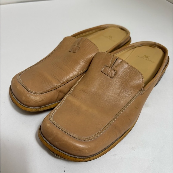 Ann Klein camel tan leather loafers‎ clogs flats square toe slip on mules size 7 - Picture 12 of 12